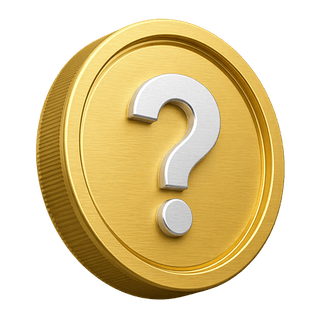 Decorative 3D gold coin featuring a question mark, displayed on the FAQ page